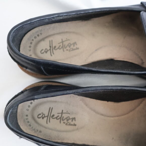 Size 37 M - Clarks Black Leather Loafers - Penny Loafers - Picture 8 of 12